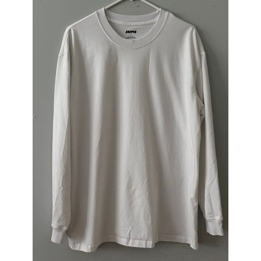 SKIMS Men's Relaxed Fit Long Sleeve Cotton T-Shirt in White Size Medium